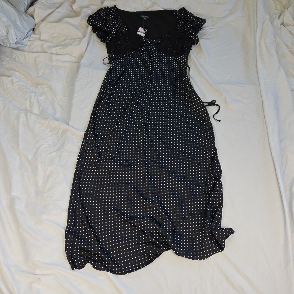 #41 Wild Fable M Black White Polka Dot Long A-Line Dress Tie Closure